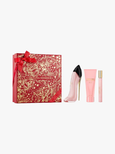 Carolina Herrera Good Girl Eau de Parfum Set in branded components on a light gray background