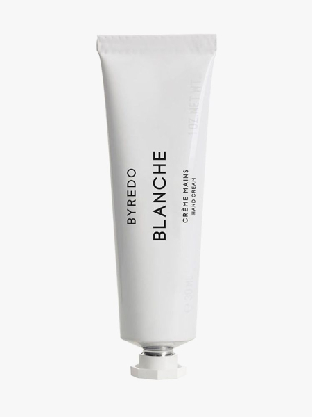 Byredo Blanche Hand Cream white tube on light gray background